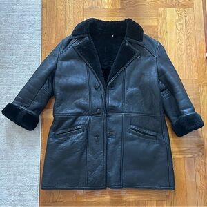 Vintage Black Leather Coat with Fur Lining